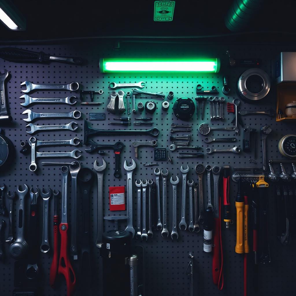 Organized tool wall inside the shop
