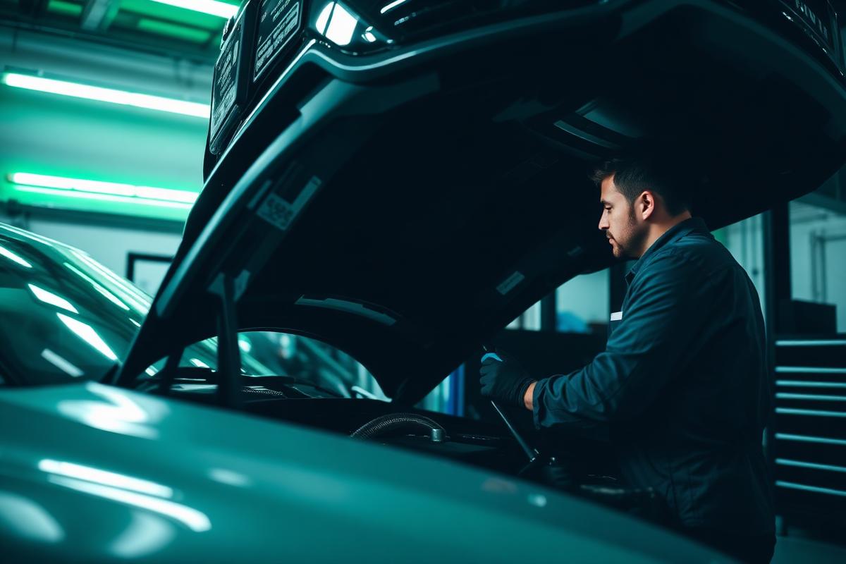 Mechanic working under the hood of a car
