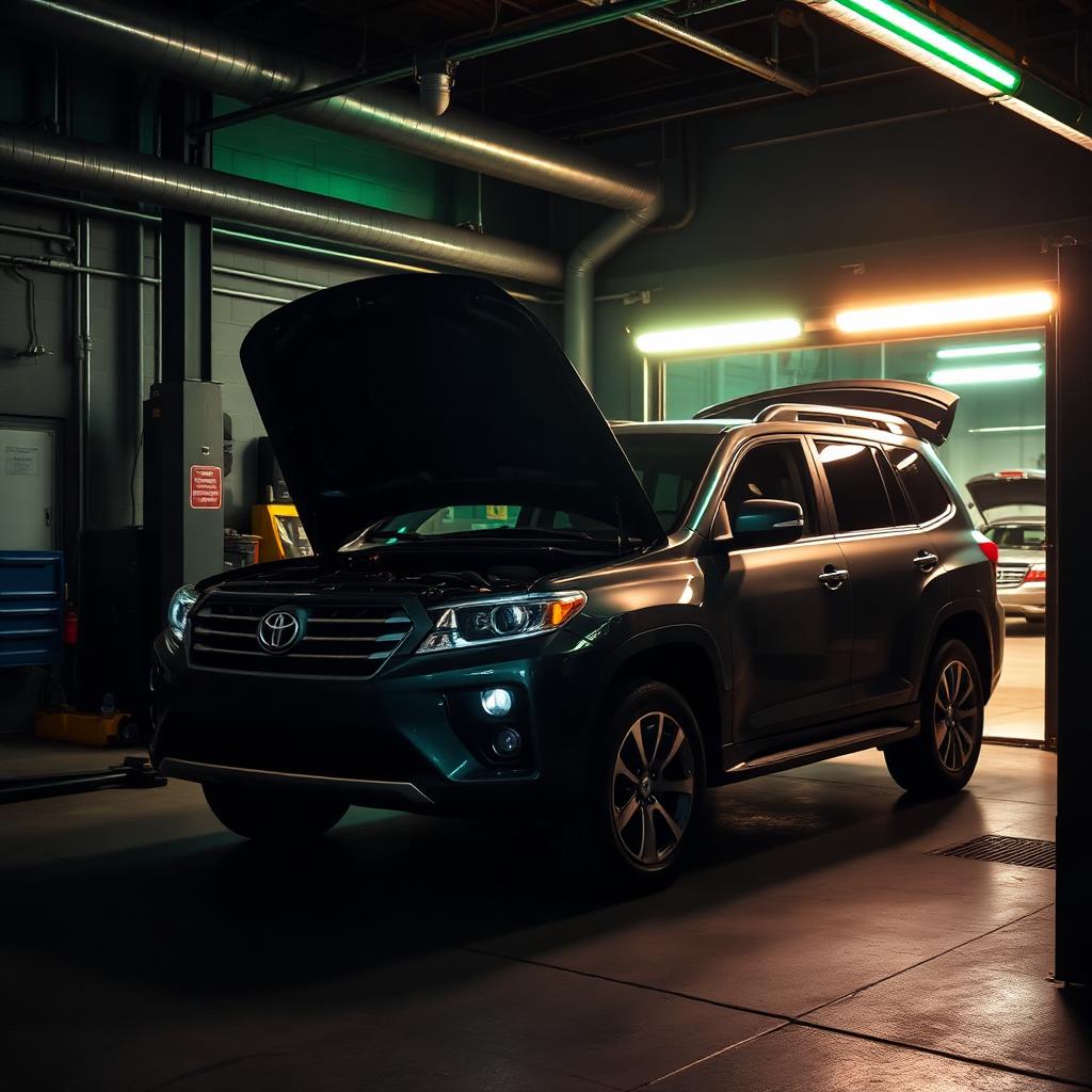 Customer SUV in the service bay with hood open